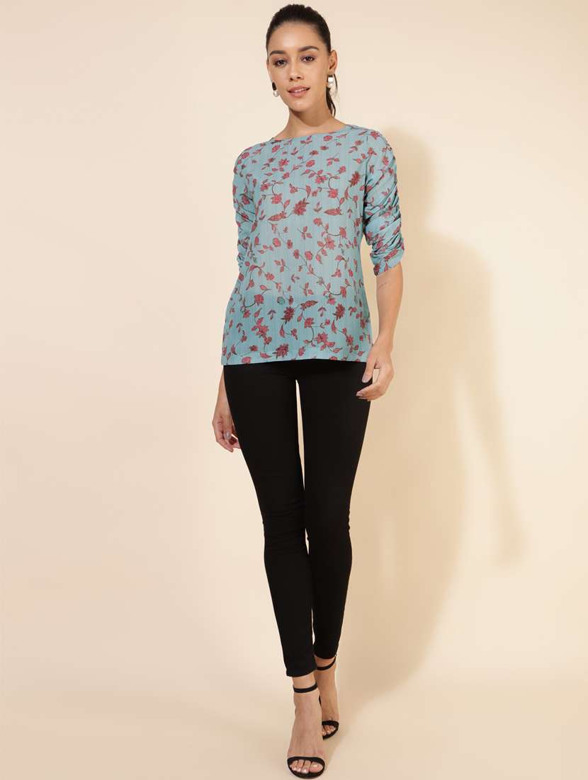light blue floral printed regular top - 20445995 -  Standard Image - 4