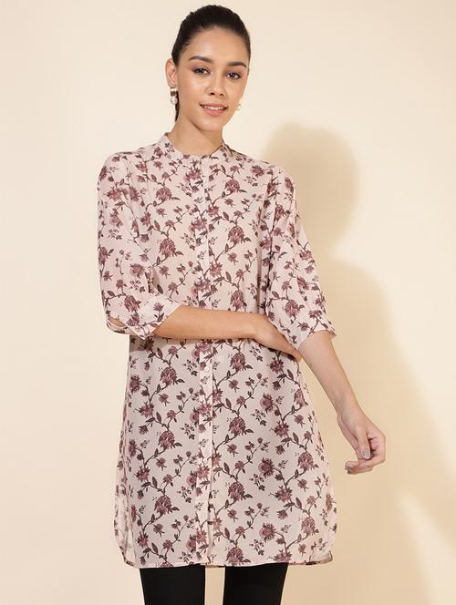 women mandarin neck floral printed regular tunic - 20446000 -  Standard Image - 0