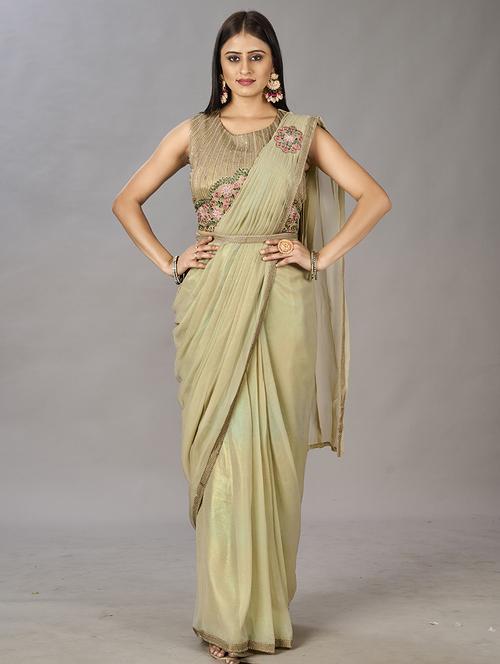 lace bordered plain ready to wear saree with blouse - 20446405 -  Standard Image - 0