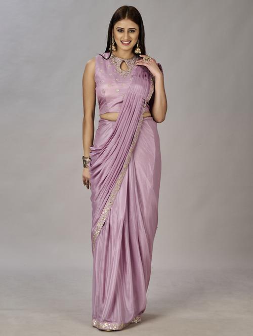 lace bordered plain ready to wear saree with jacket with blouse - 20446417 - Standard Image - 0