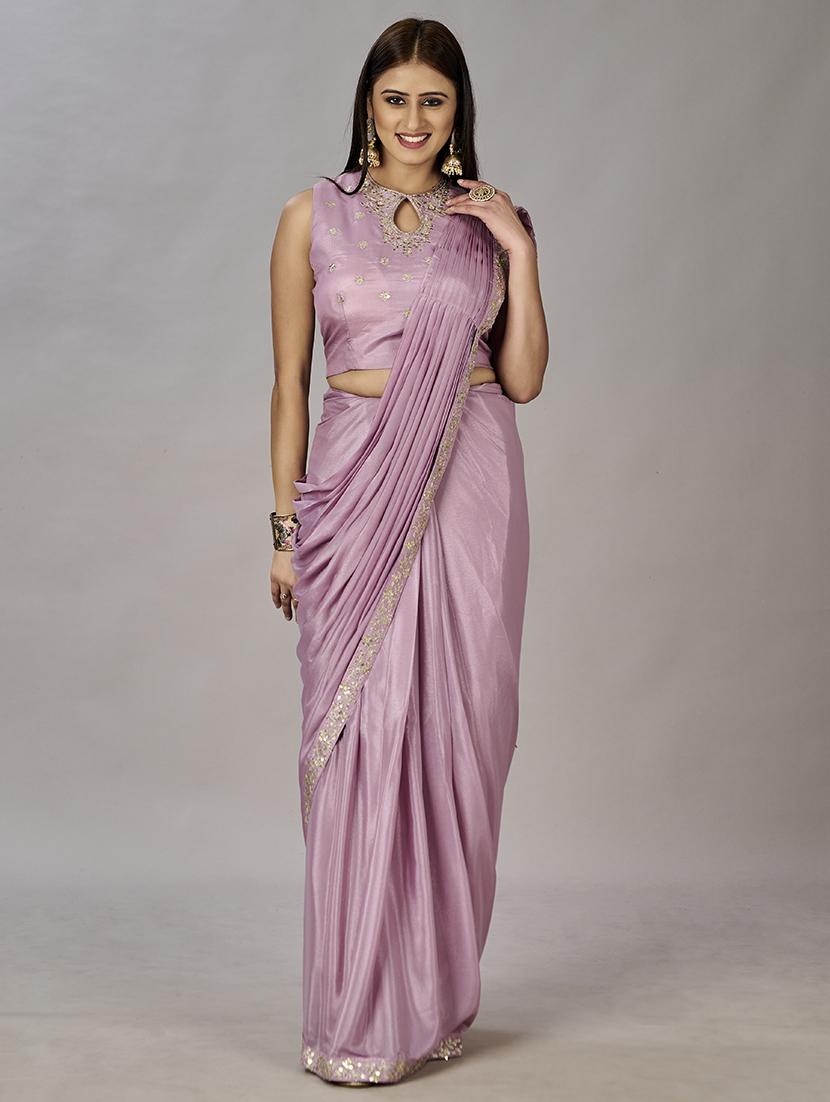 lace bordered plain ready to wear saree with jacket with blouse - 20446417 - Zoom Image - 0