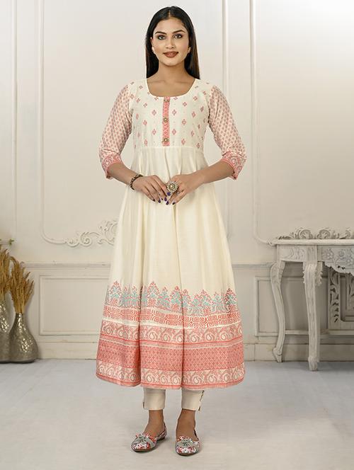women three quarter sleeve flared kurta - 20446452 - Standard Image - 0