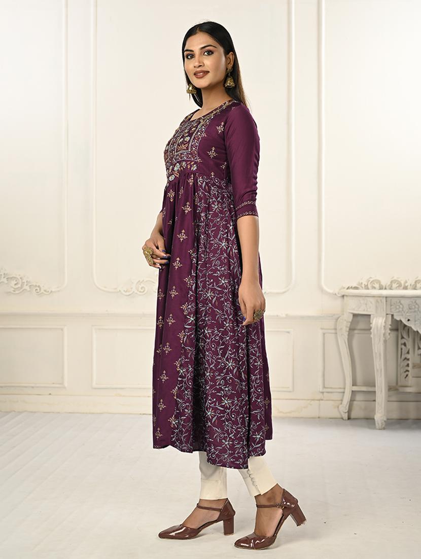 women three quarter sleeve flared kurta - 20446461 -  Standard Image - 1