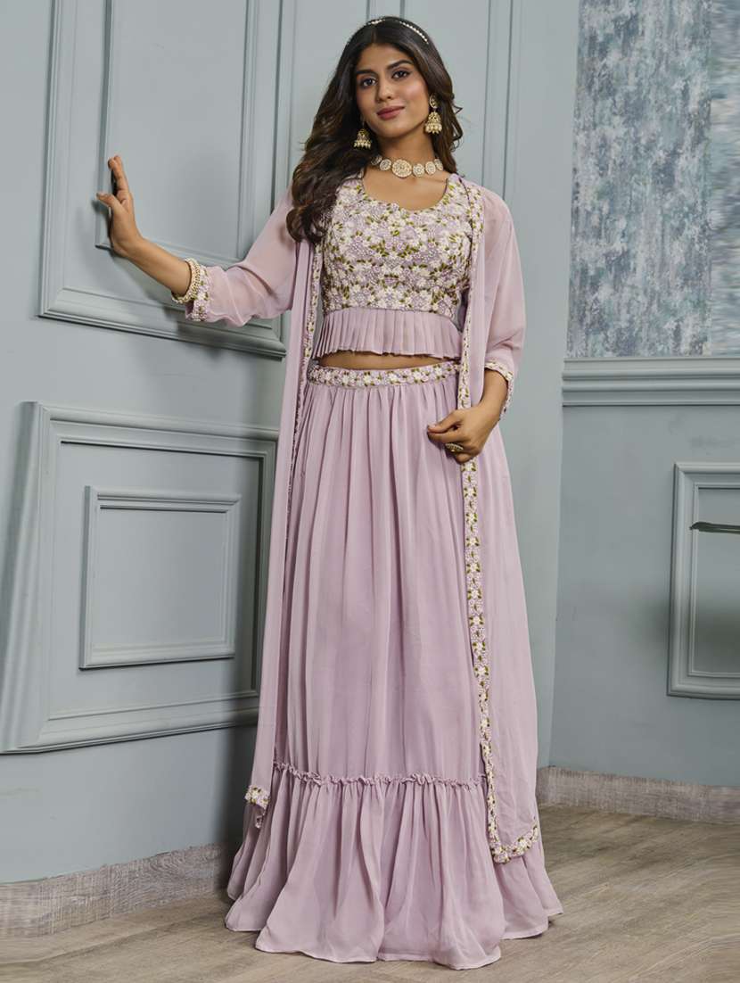 women lavender stitched lehenga choli with shrug
