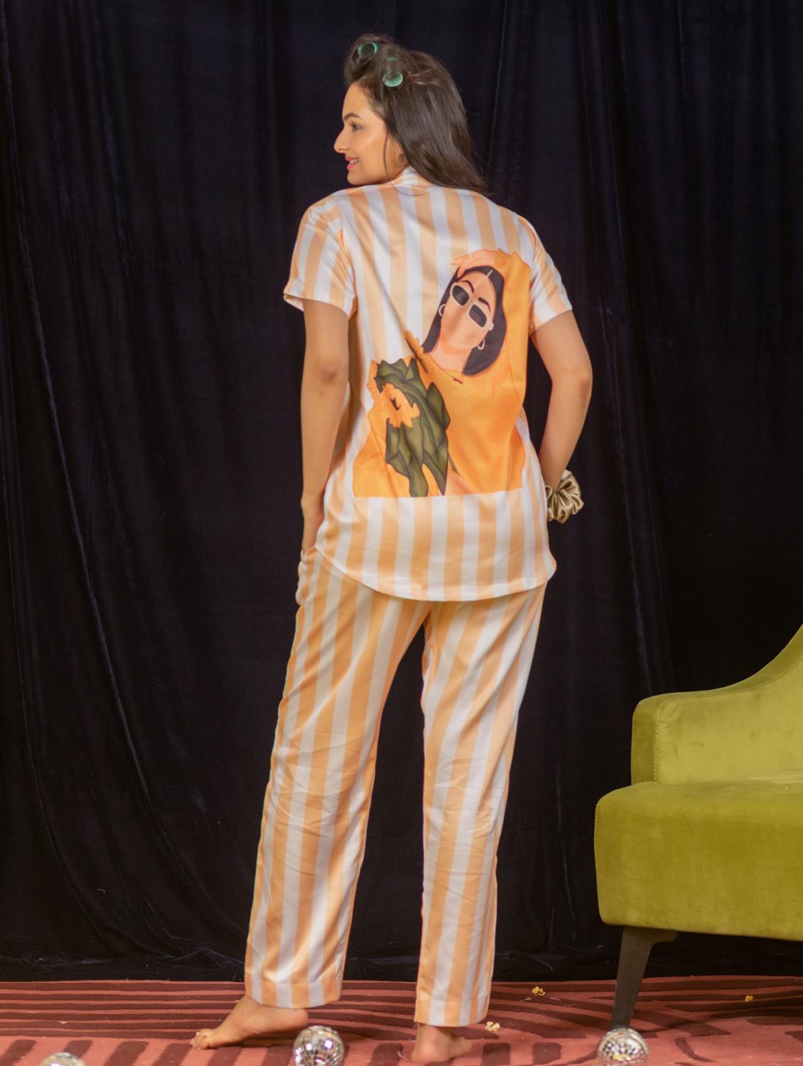peach and white stripes pyjama nightwear set - 20446509 - Standard Image - 1