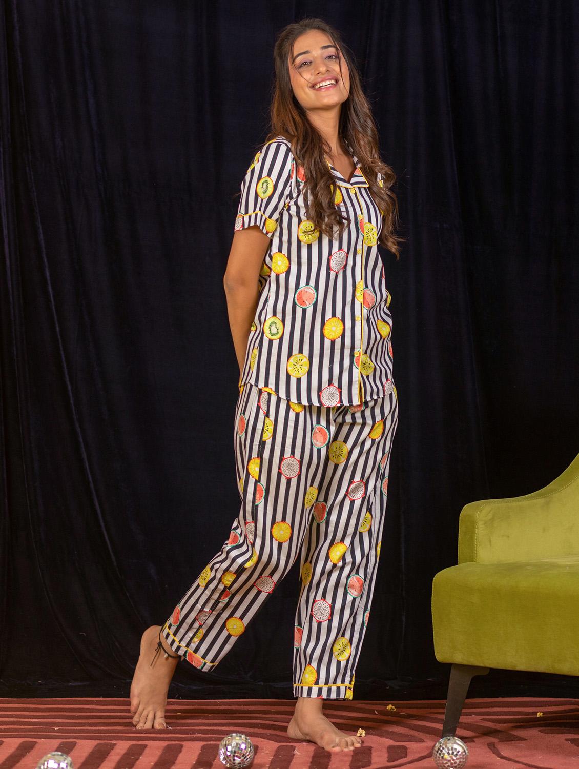 black and white quirky print pyjama nightwear set - 20446510 - Standard Image - 1