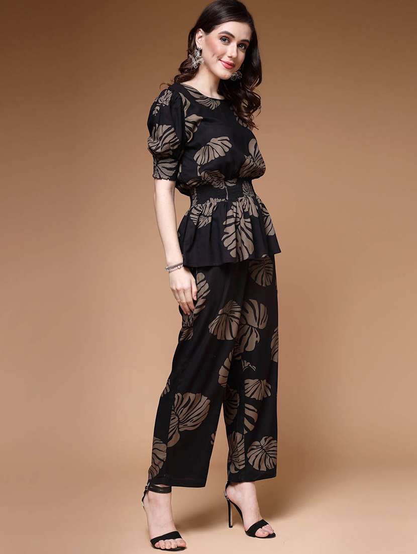 black tropical print top and trouser set - 20446529 -  Standard Image - 1