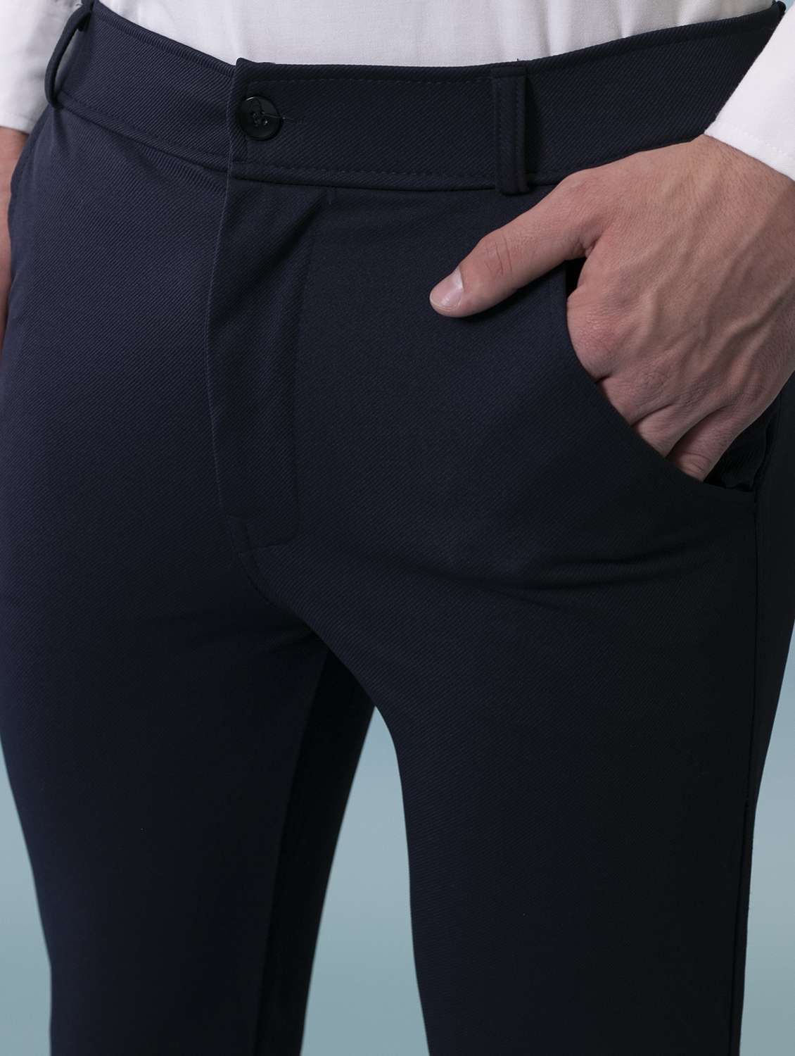 navy blue lycra flat front casual trouser - 20446790 -  Standard Image - 4