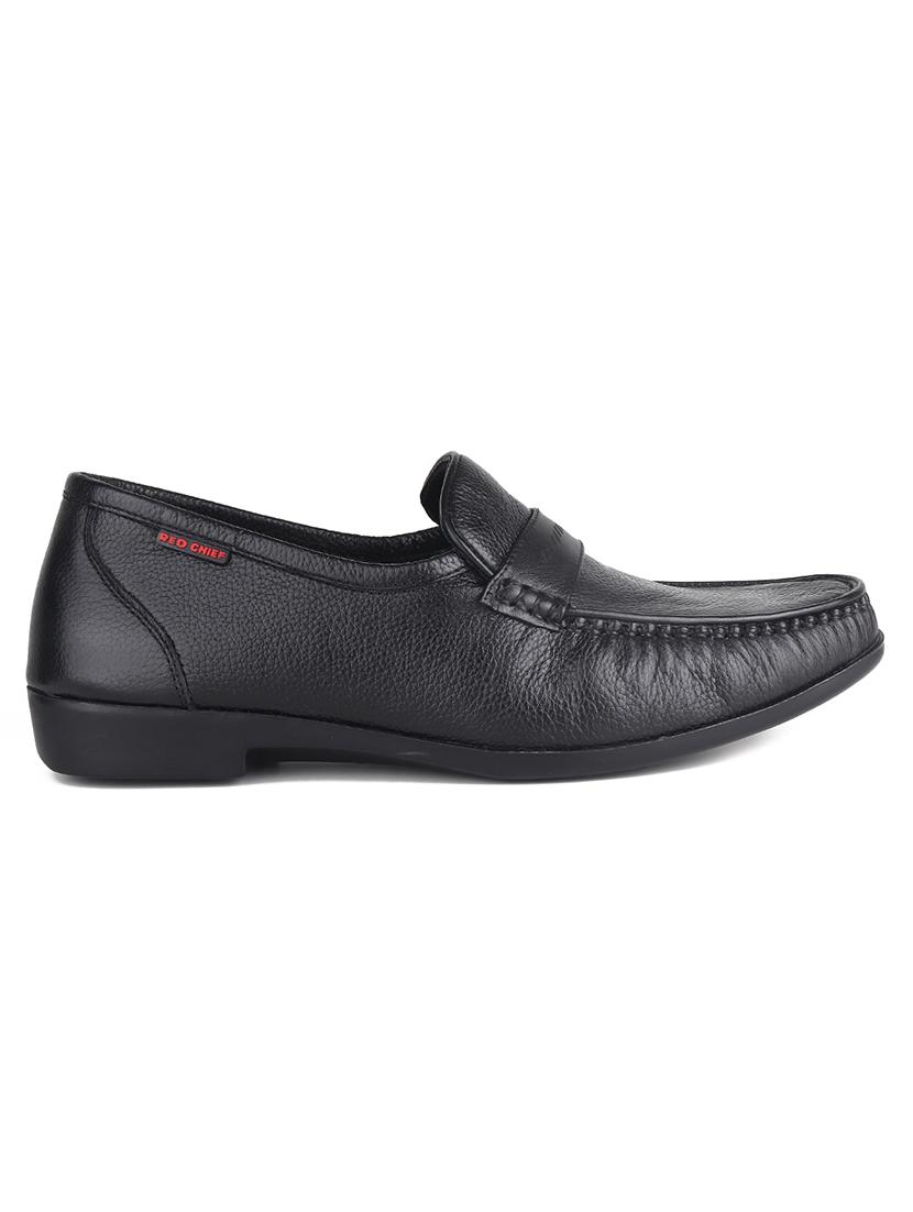 men solid black leather slip on loafer - 20446791 - Standard Image - 1