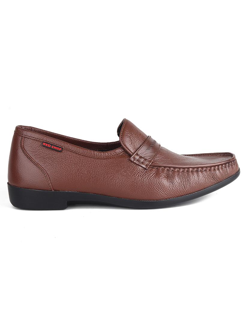 men solid brown leather slip on loafer - 20446792 - Standard Image - 1