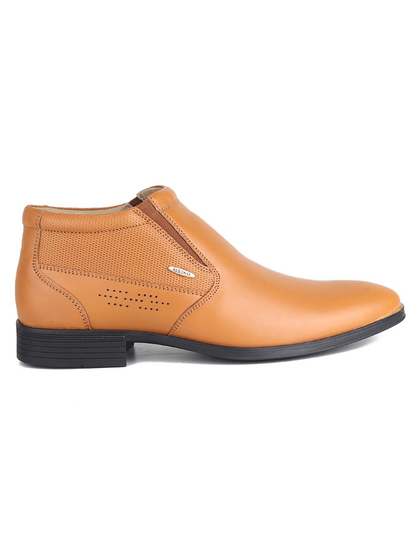 men textured tan high ankle leather slip on - 20446801 - Standard Image - 1