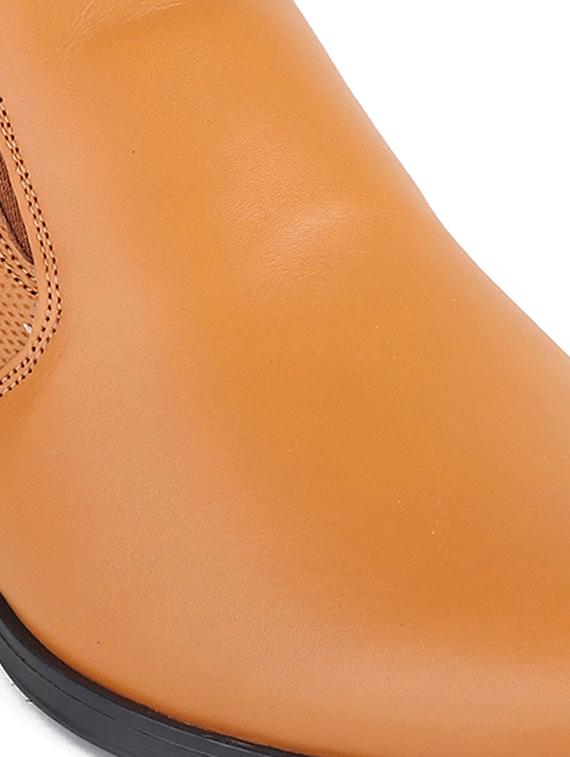 men textured tan high ankle leather slip on - 20446801 - Standard Image - 4