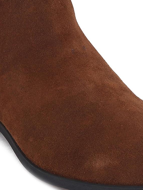 men solid brown suede high ankle boots - 20446805 - Standard Image - 4