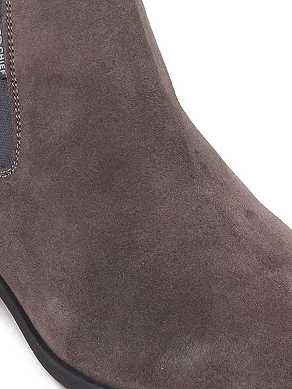 men solid grey suede high ankle boots - 20446807 -  Standard Image - 4