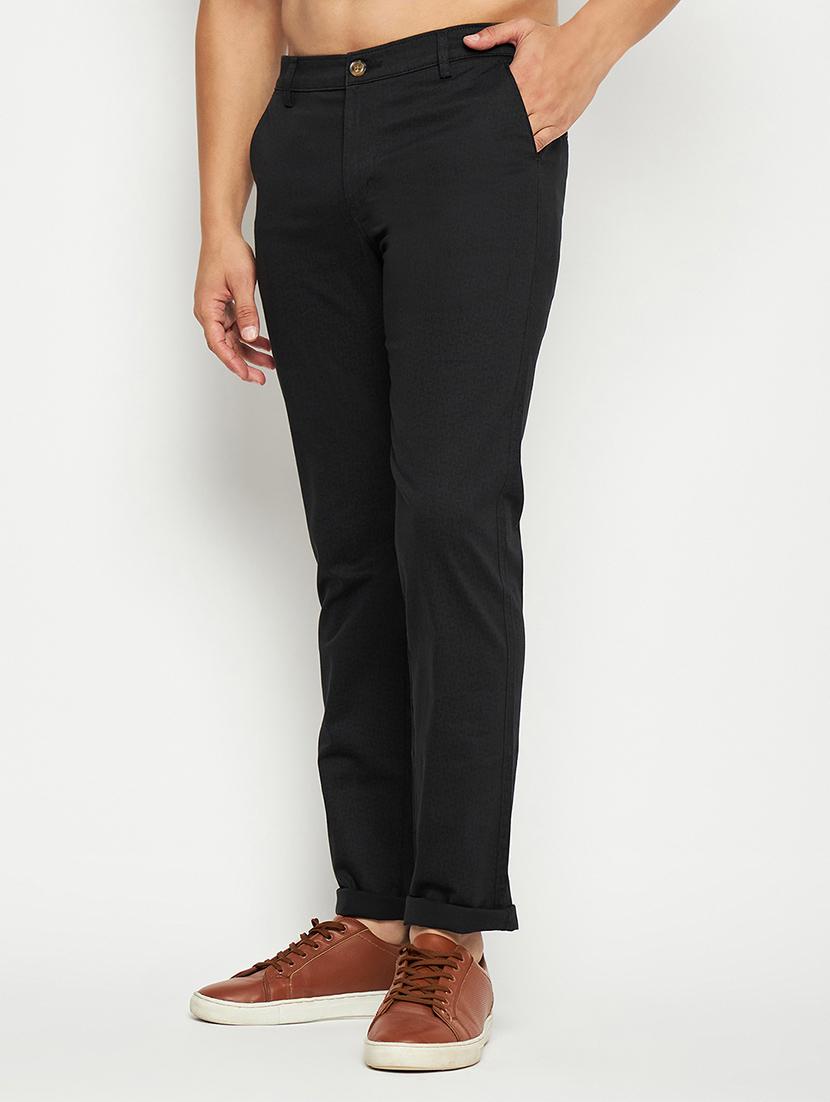 men solid black cotton casual trouser - 20446906 - Standard Image - 1