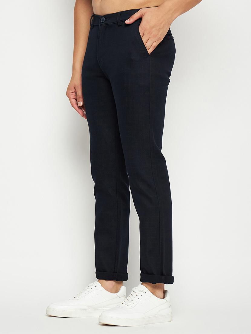 men checkered black cotton casual trouser - 20446907 -  Standard Image - 1