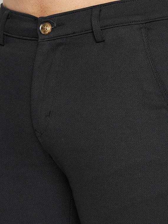 men solid black cotton flat front casual trouser - 20446910 - Standard Image - 4