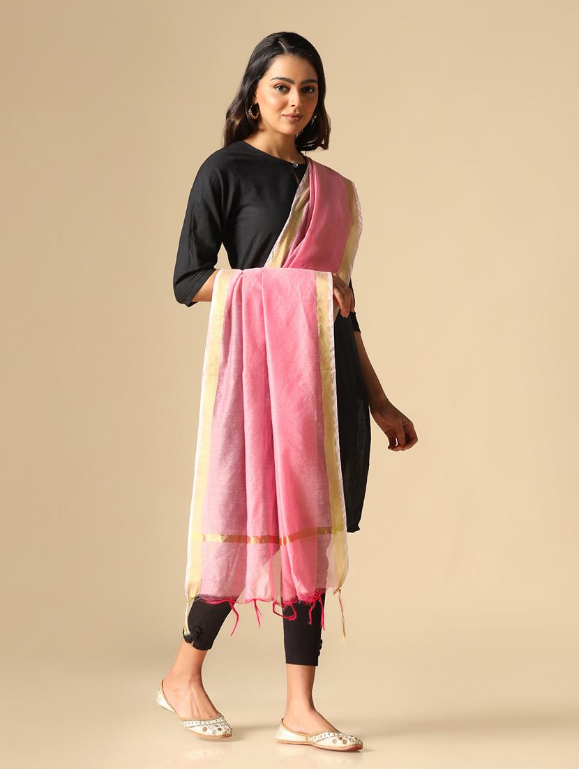 women pink plain chanderi dupatta - 20446920 - Standard Image - 1