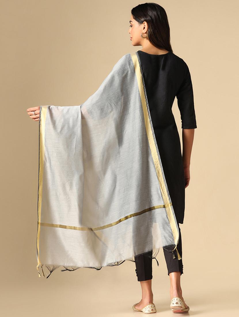 women grey plain chanderi dupatta - 20446922 - Standard Image - 4