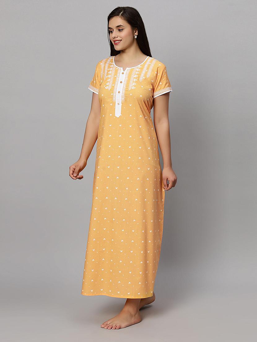 yellow printed short sleeves nighty - 20447283 - Standard Image - 1