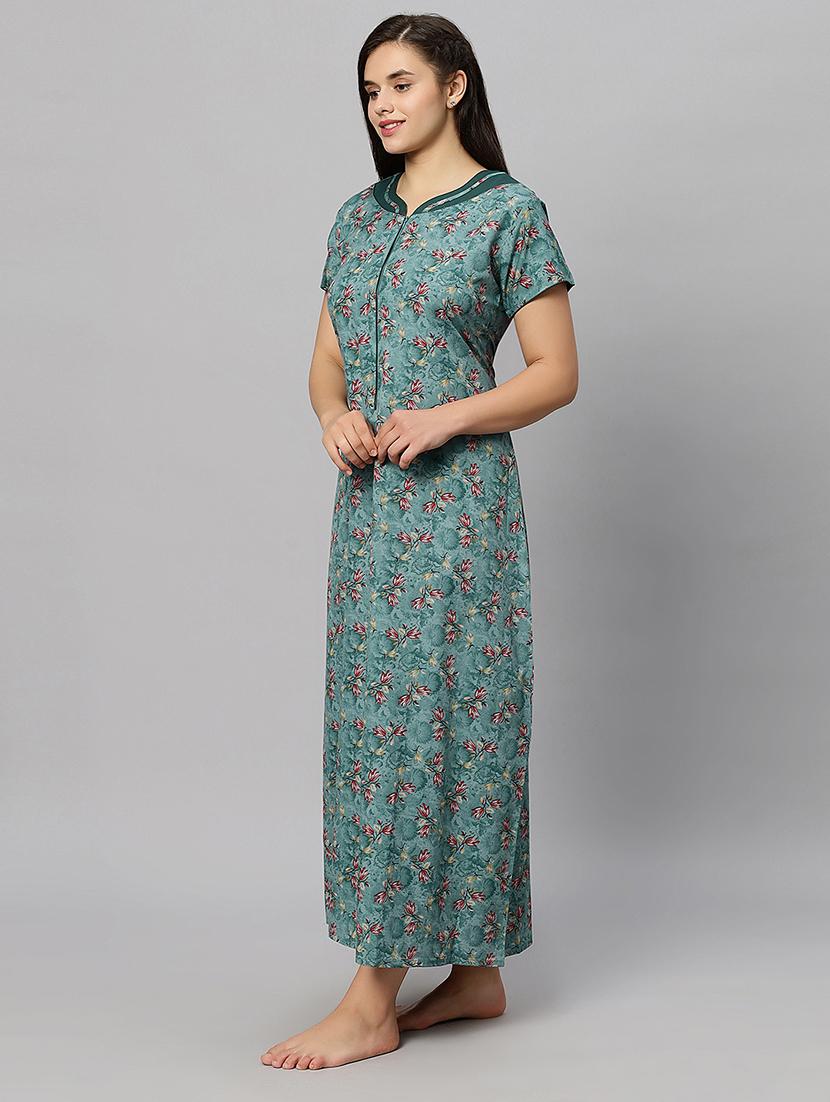 teal floral print short sleeves nighty - 20447289 - Standard Image - 1