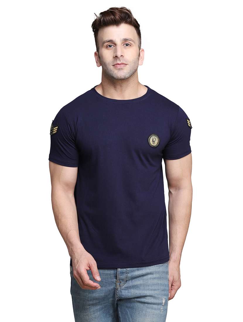 men round neck solid regular t-shirt