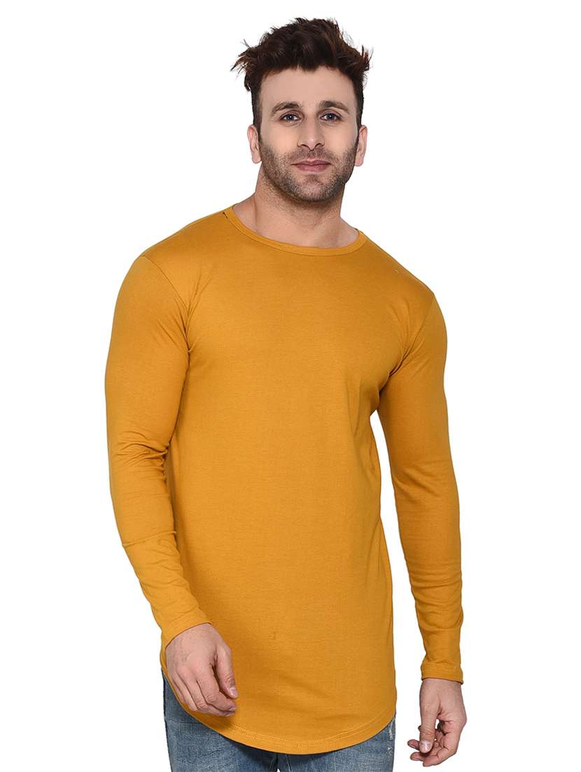 men long sleeved solid regular t-shirt