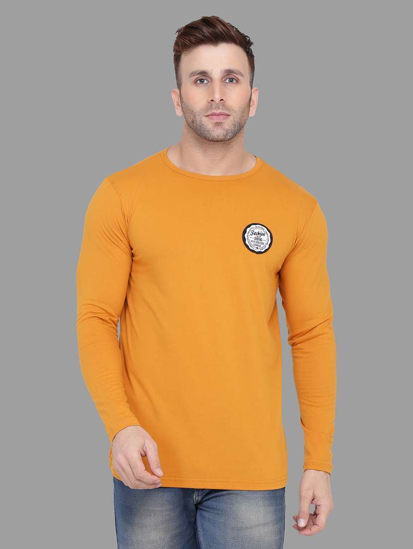 men long sleeved solid regular t-shirt