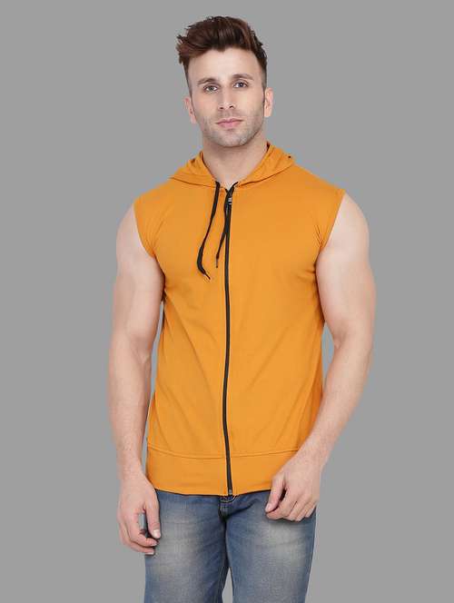 men mustard solids hooded sweatshirts - 20448662 - Standard Image - 0