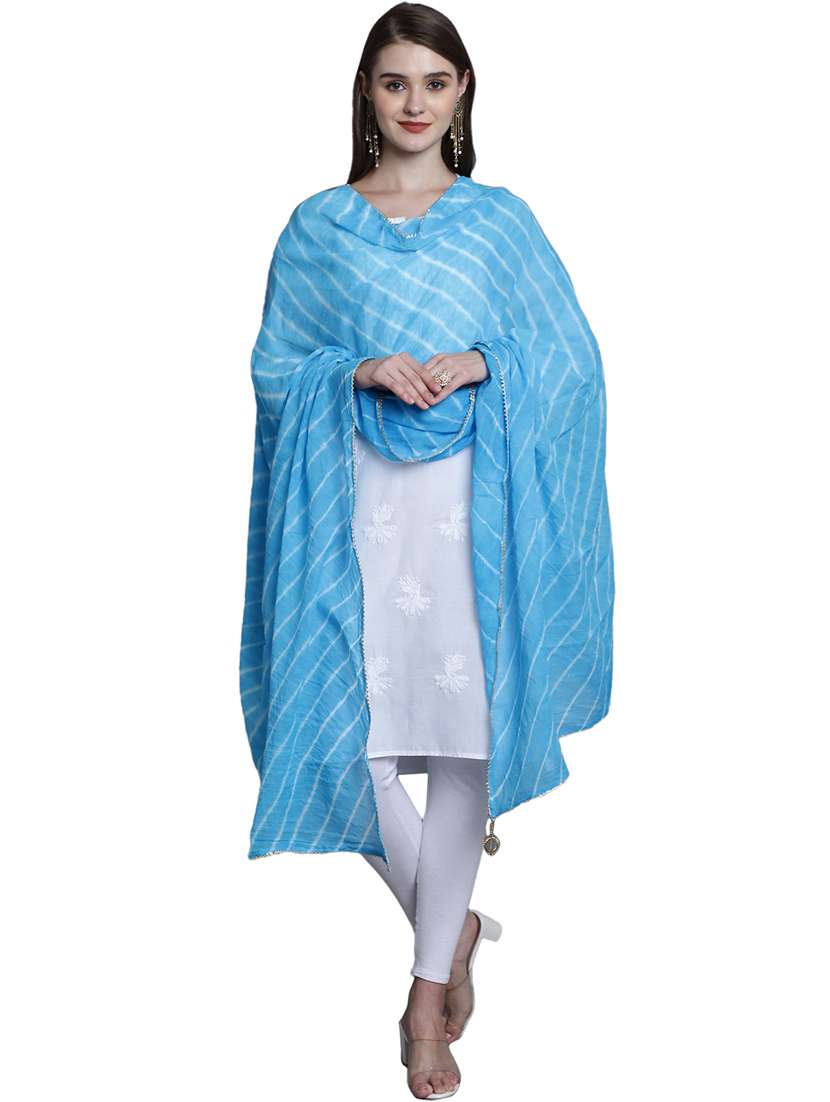women  blue leheriya print dupatta