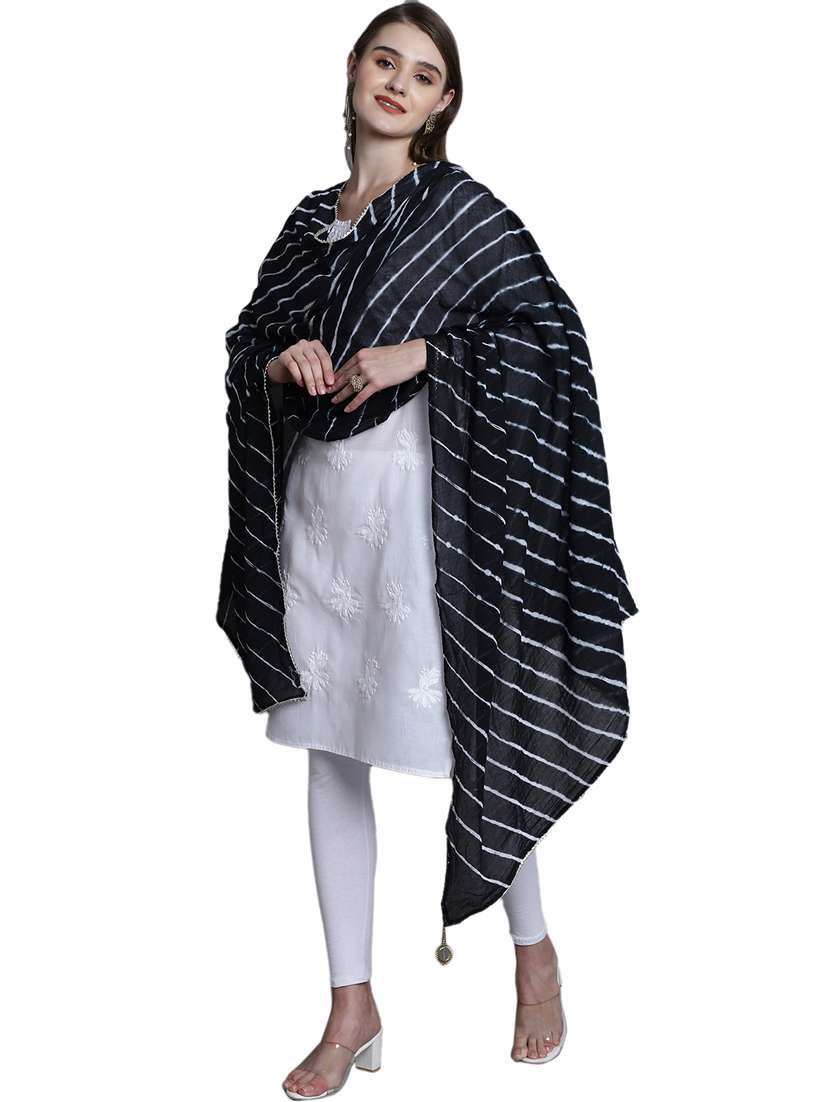 women black leheriya print dupatta - 20448800 -  Standard Image - 1