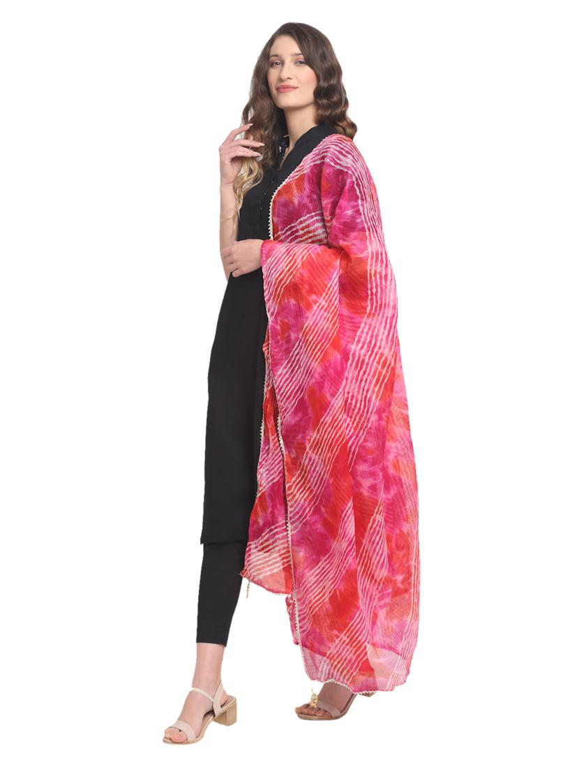 women pink leheriya print dupatta - 20448818 - Standard Image - 1