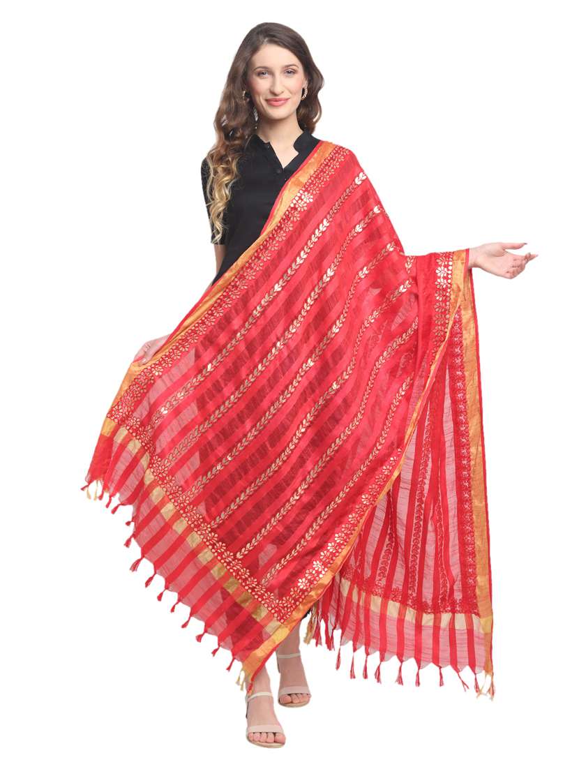 women red embroidered dupatta