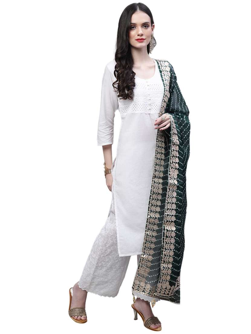 women green bandhani dupatta - 20448827 -  Standard Image - 1