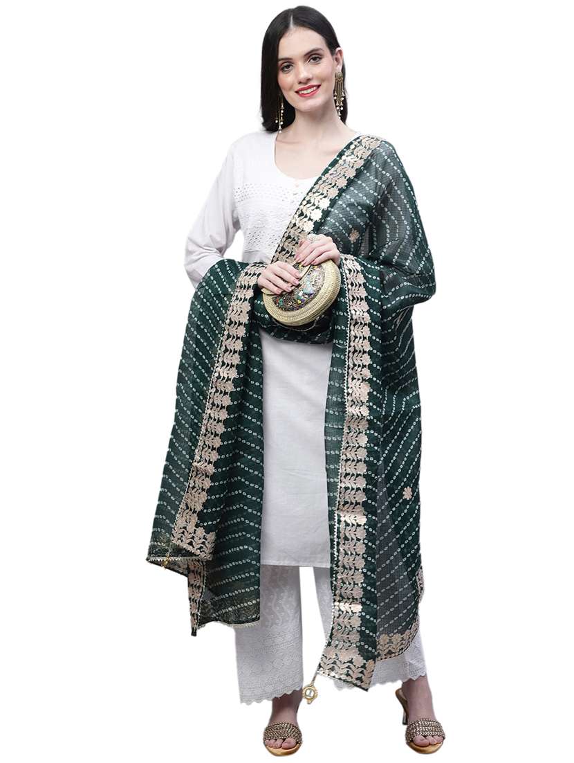 women green bandhani dupatta - 20448827 -  Standard Image - 4