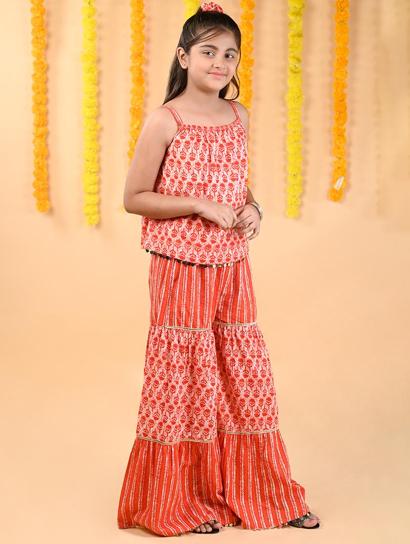 girls batik printed top and sharara pant set - 20448846 - Standard Image - 1