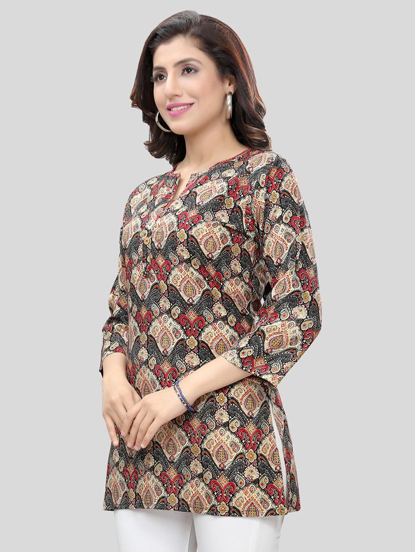 multi colored three quarter sleeve straight kurti - 20448899 - Standard Image - 1