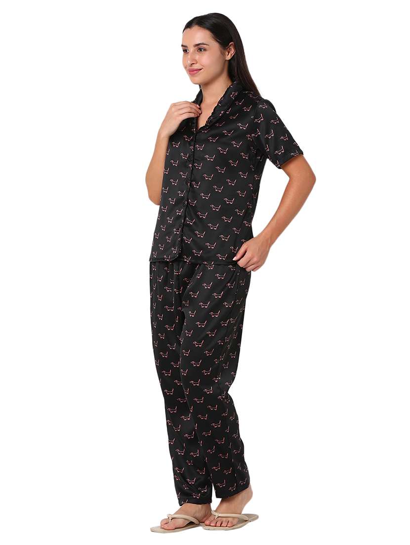 black quirky print pyjama nightwear set - 20448946 -  Standard Image - 1