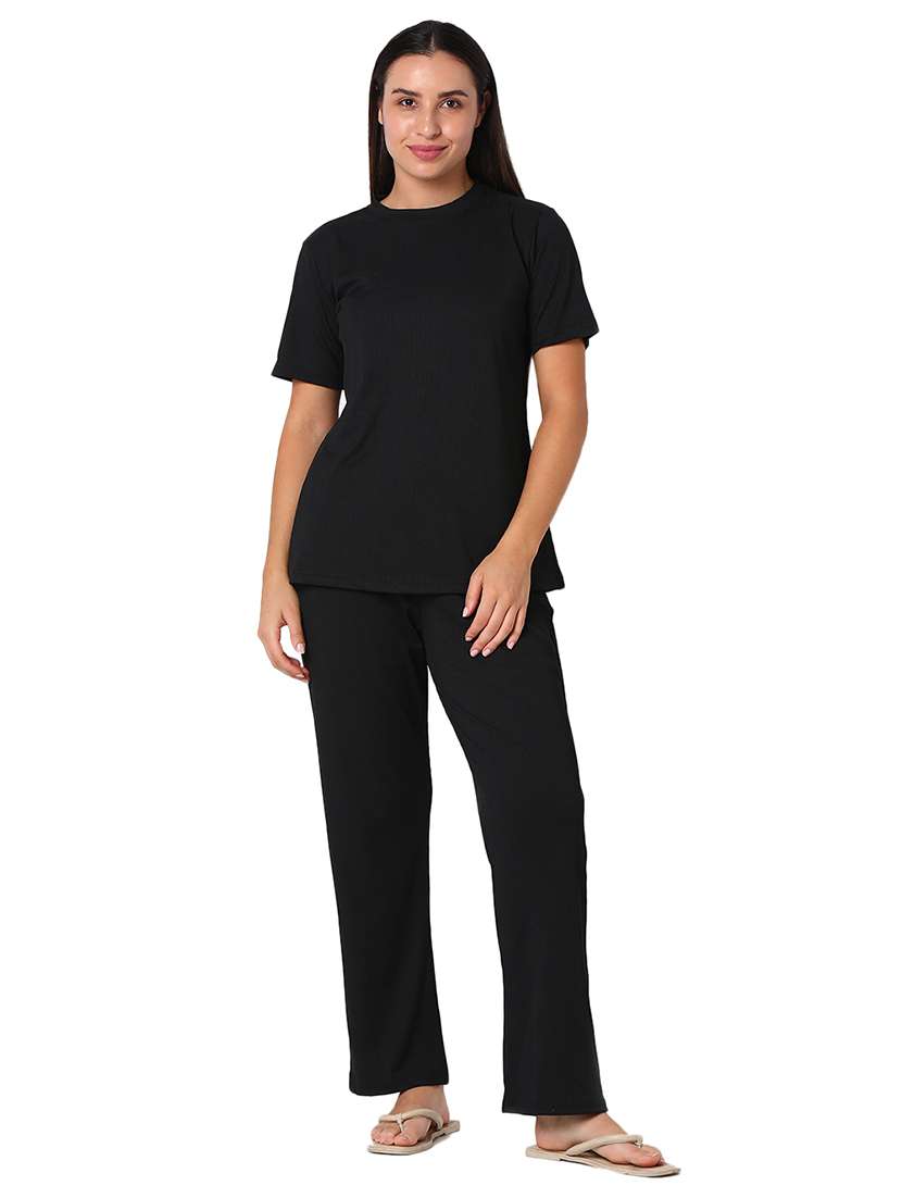 black solid pyjama nightwear set
