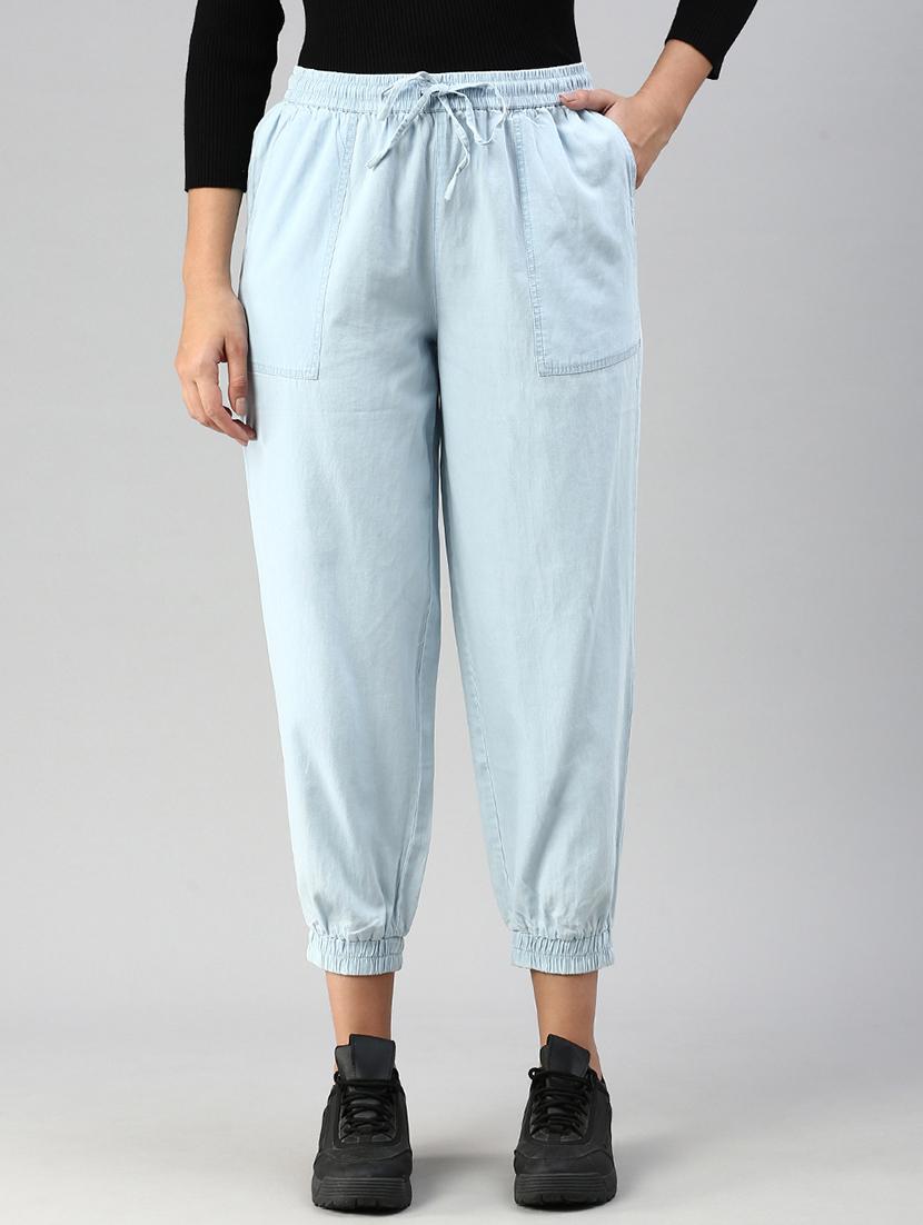 blue solid cotton jogger