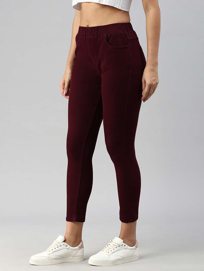 maroon solid tregging  - 20448972 -  Standard Image - 1