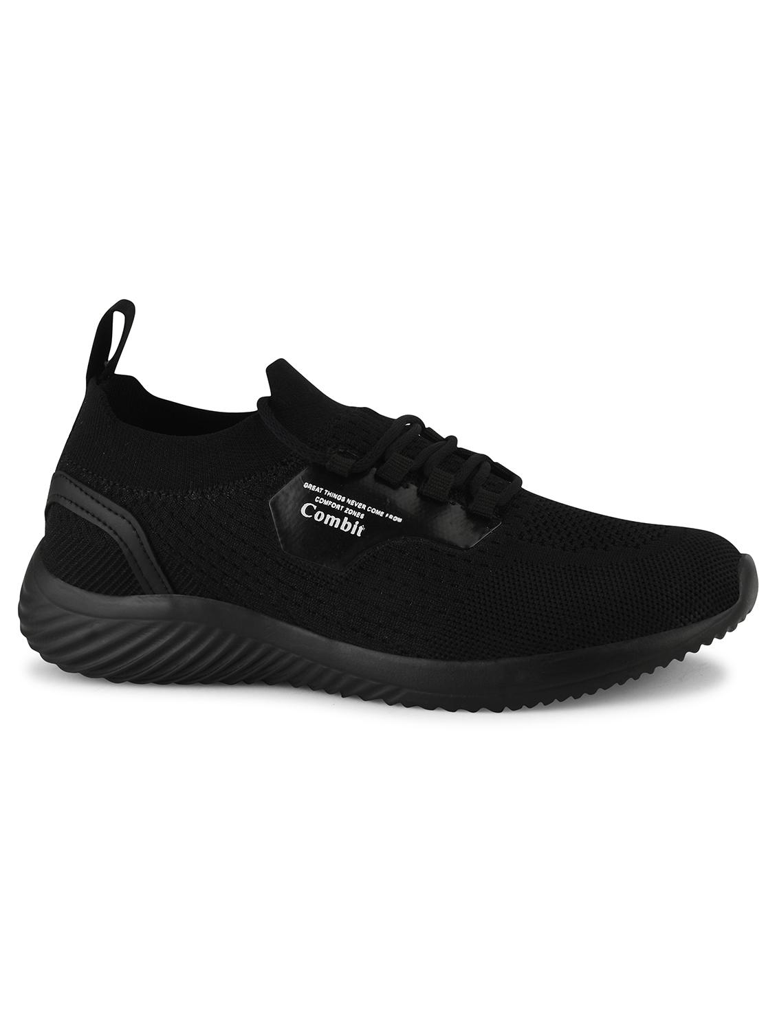 men solid black lace-up sport shoe - 20449268 - Standard Image - 1