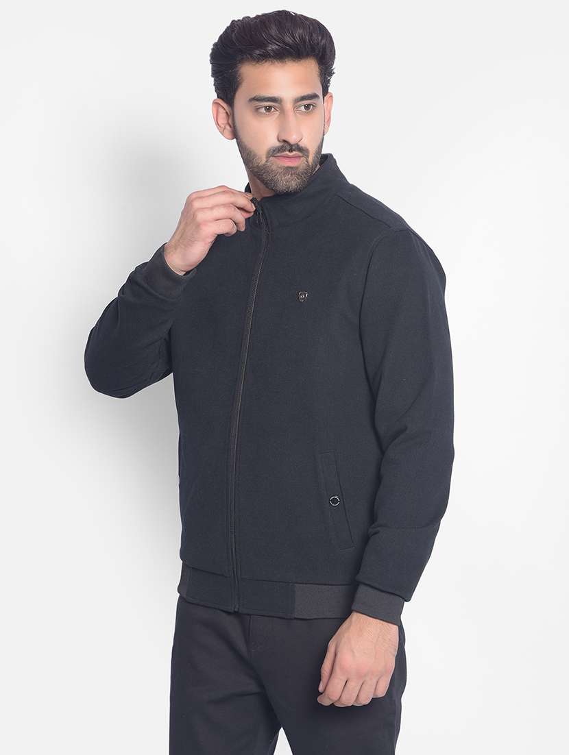 men black polyester casual jacket - 20449301 - Standard Image - 1