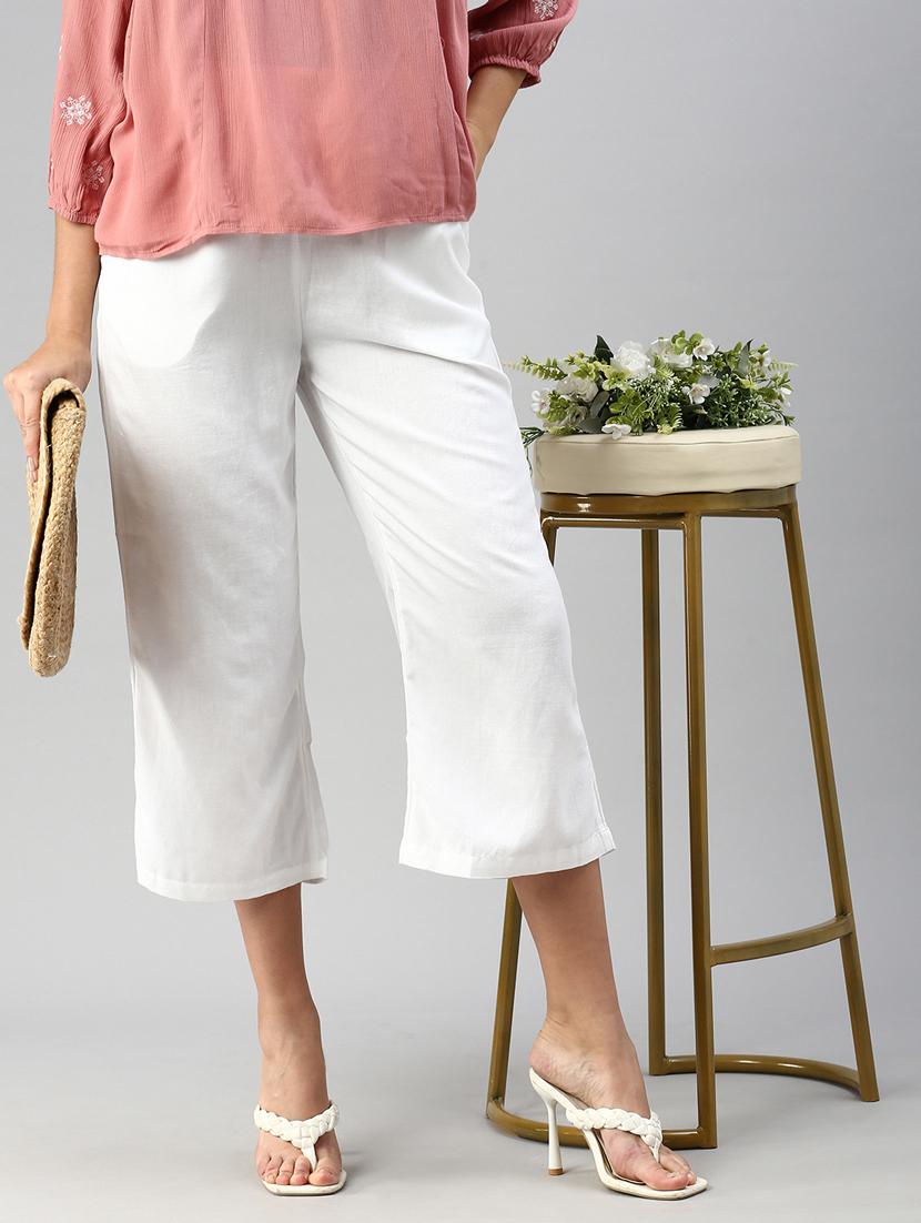 women white viscose straight fit palazzo - 20449309 - Standard Image - 1