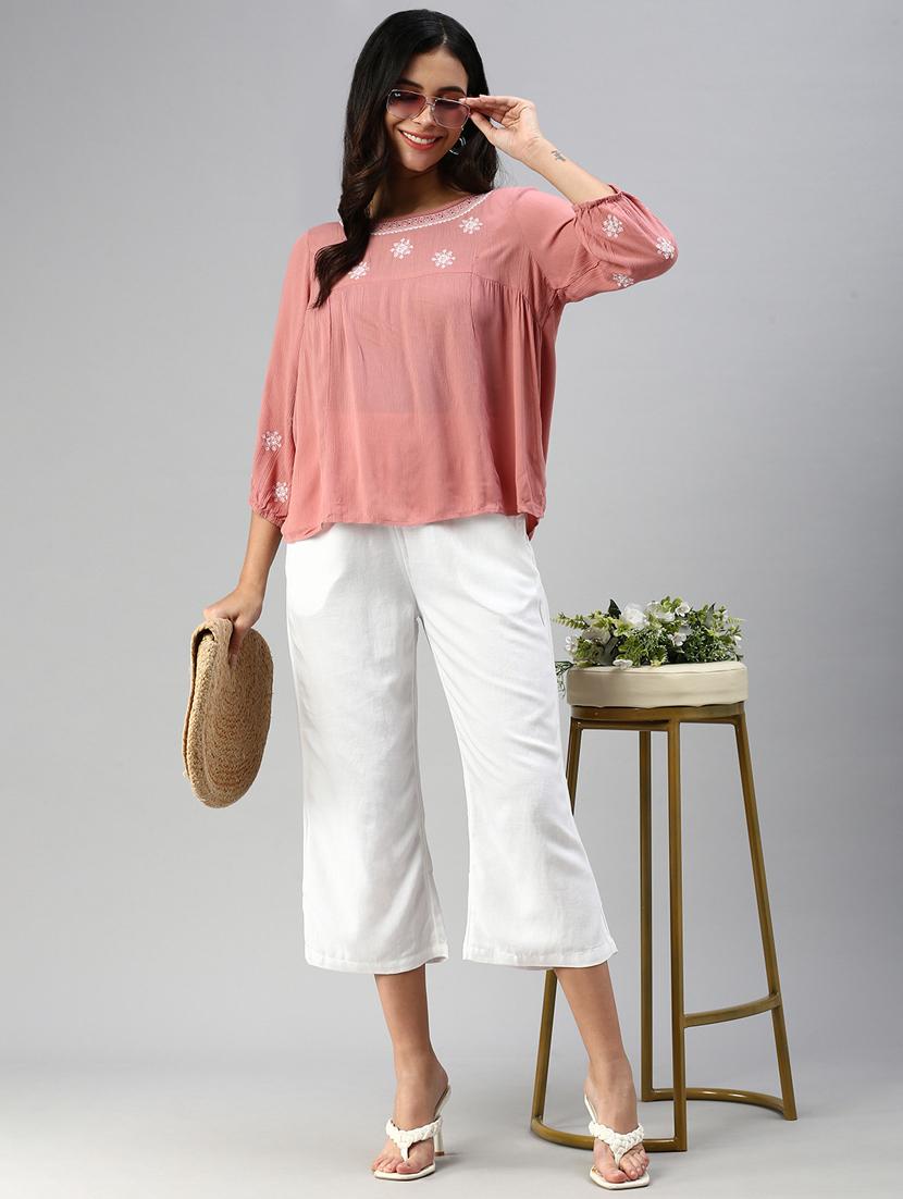 women white viscose straight fit palazzo - 20449309 - Standard Image - 4
