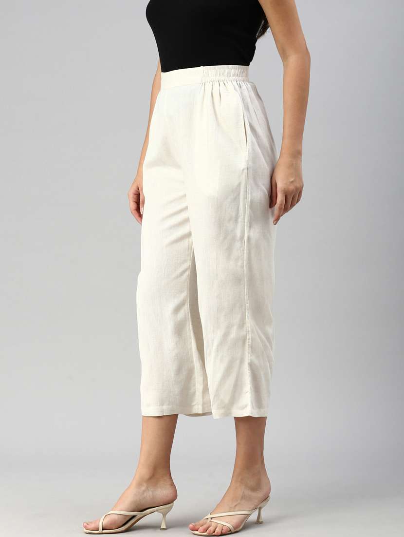 women off white viscose straight fit palazzo - 20449310 - Standard Image - 1