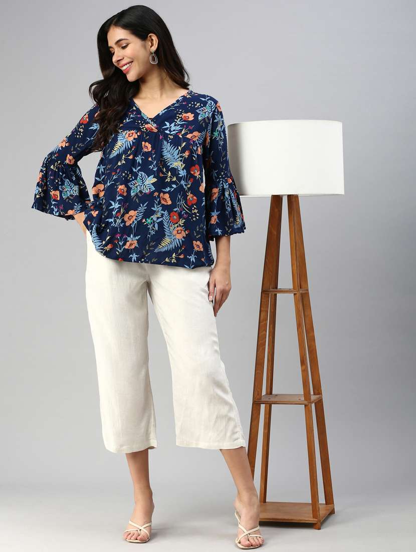 women off white viscose straight fit palazzo - 20449310 - Standard Image - 4