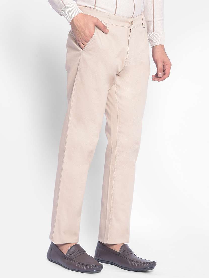 men's beige flat front casual trousers - 20449348 -  Standard Image - 1
