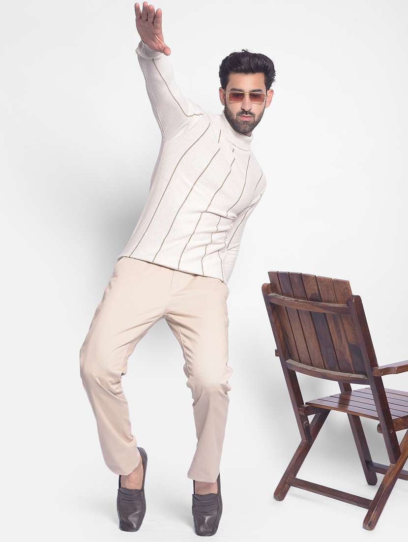 men's beige flat front casual trousers - 20449348 -  Standard Image - 4