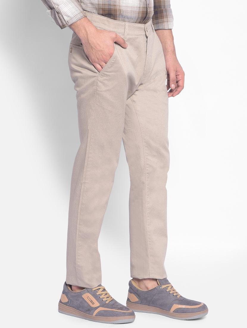 men's beige flat front casual trouser - 20449349 - Standard Image - 1